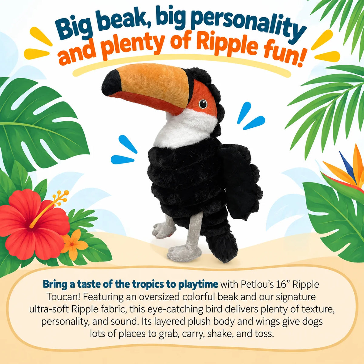 Petlou Zoo Friends Toucan Squeaky Plush Dog Toy 16"