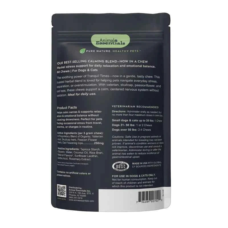 Animal Essentials Tranquil Times Herbal Soft Chews Herbal Calming Formula  60 Count