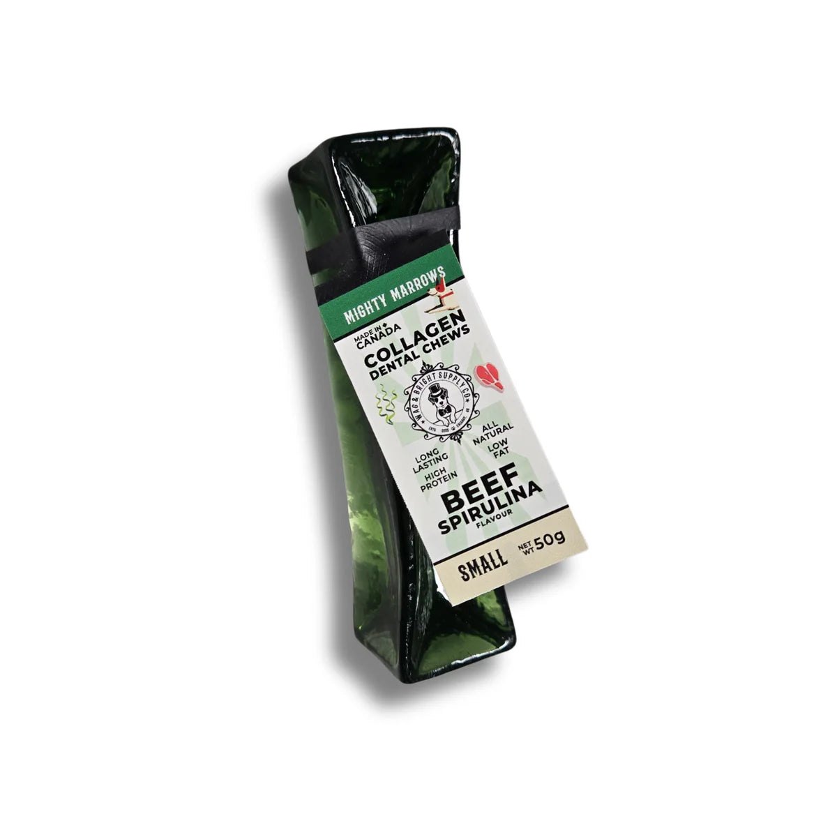 Wag & Bright Mighty Marrows Beef Spirulina Collagen Dental Chew for small dogs, 50g.