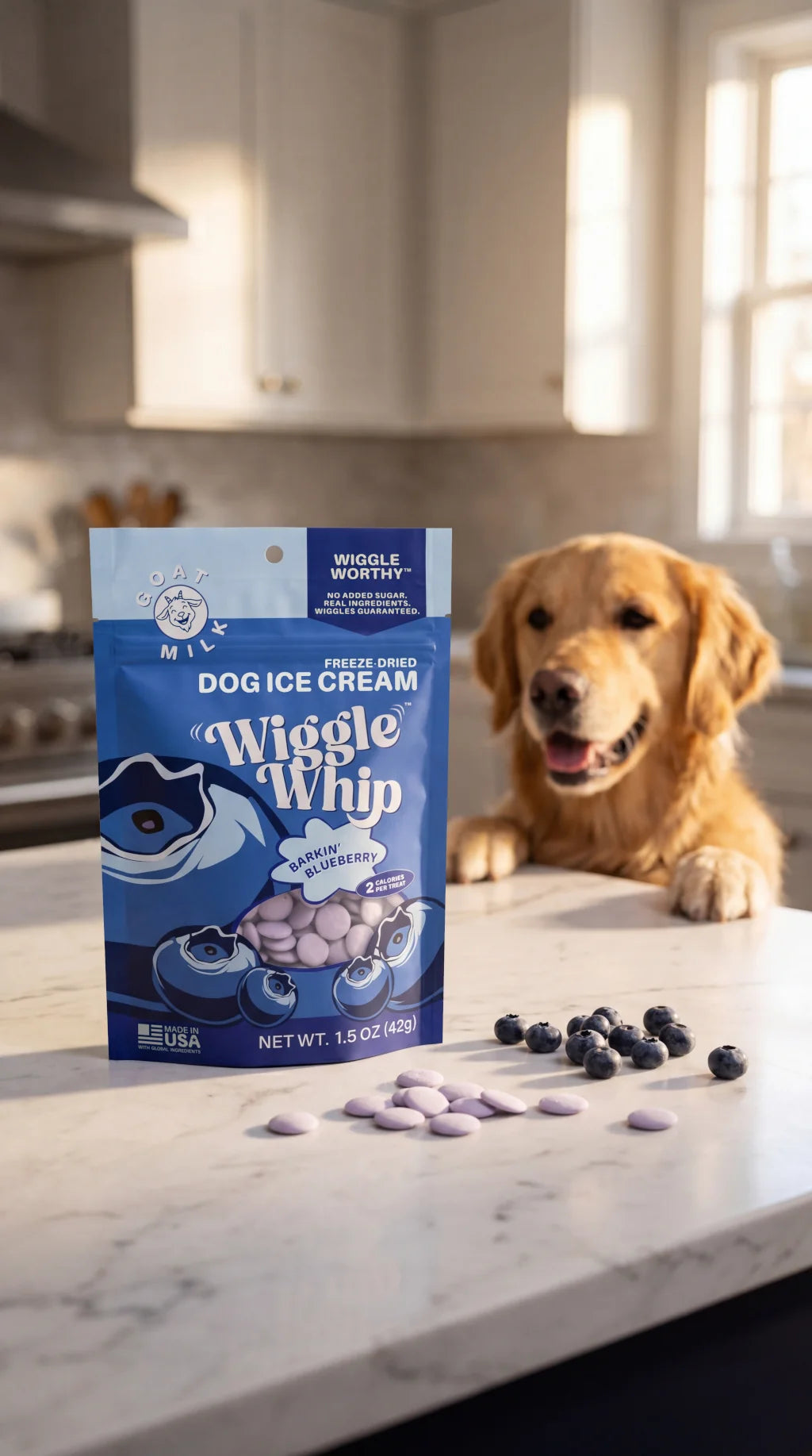 GreenLine Pet Supply Wiggle Whip Freeze Dried Barkin' Blueberry Ice Cream 1.5oz