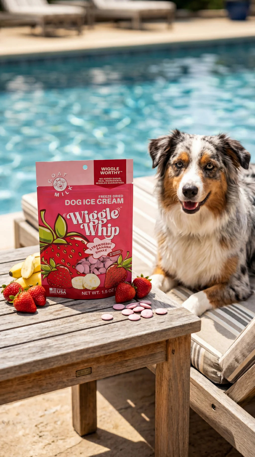GreenLine Pet Supply Wiggle Whip Freeze Dried Strawberry/Banana Ice Cream 1.5oz