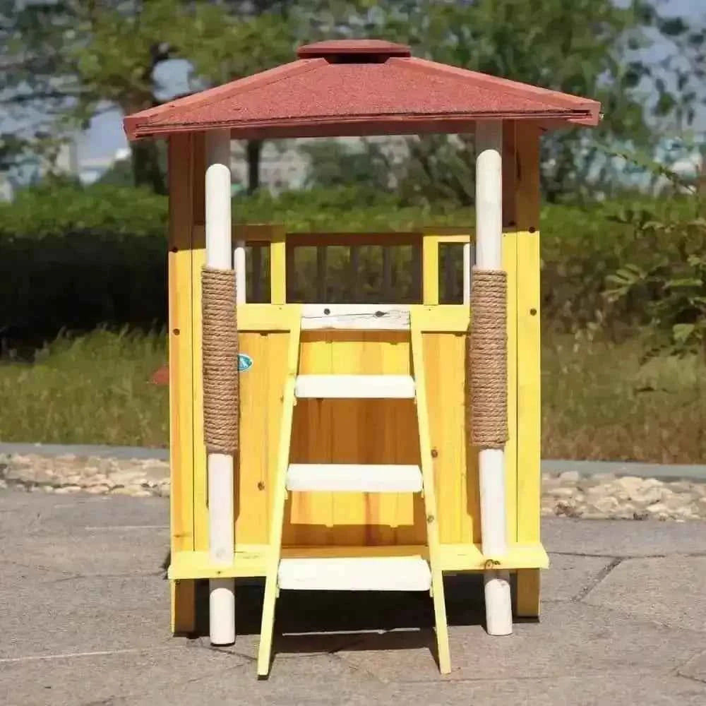 Wooden Waterproof Cat Dog Puppy House with Ladder 2 Story