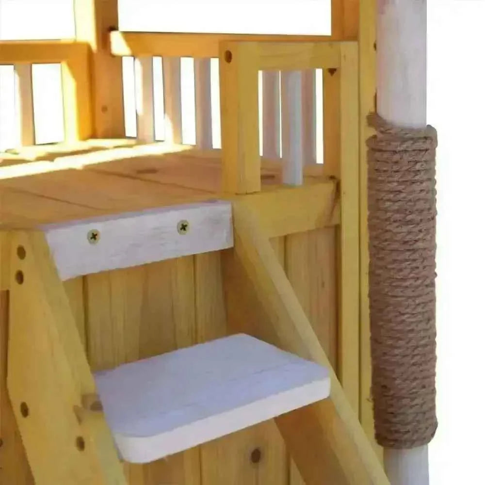 Wooden Waterproof Cat Dog Puppy House with Ladder 2 Story