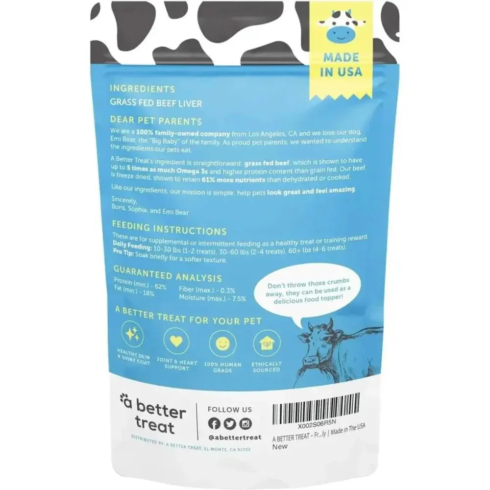 A Better Treat Freeze Dried Raw Grass Fed Beef Liver Dog and Cat Treats - Talis Us