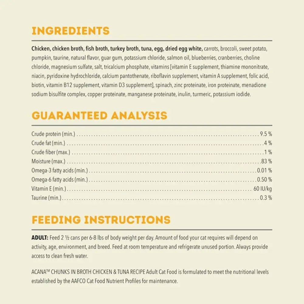 ACANA Chicken and Tuna Chunks in Broth Wet Cat Food - Talis Us