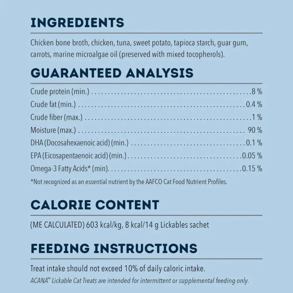 Acana Chicken & Tuna Recipe Lickable Healthy Skin and Coat Cat Treats 2.5 oz - Talis Us