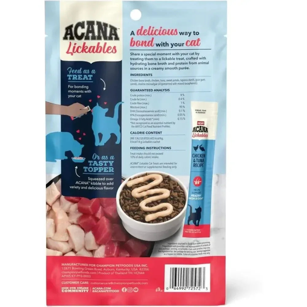 Acana Chicken & Tuna Recipe Lickable Healthy Skin and Coat Cat Treats 2.5 oz - Talis Us