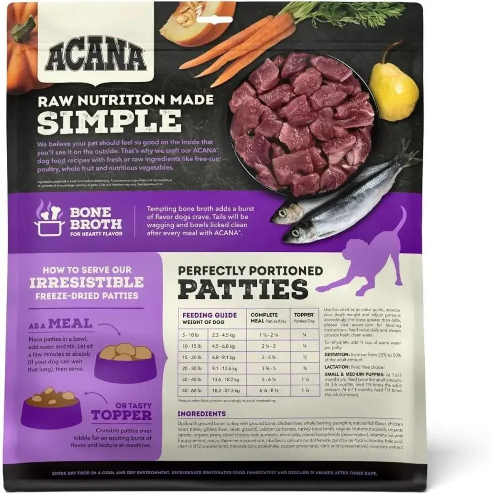 ACANA Free - Run Duck Patties Freeze - Dried Dog Food & Topper 14 oz - Talis Us