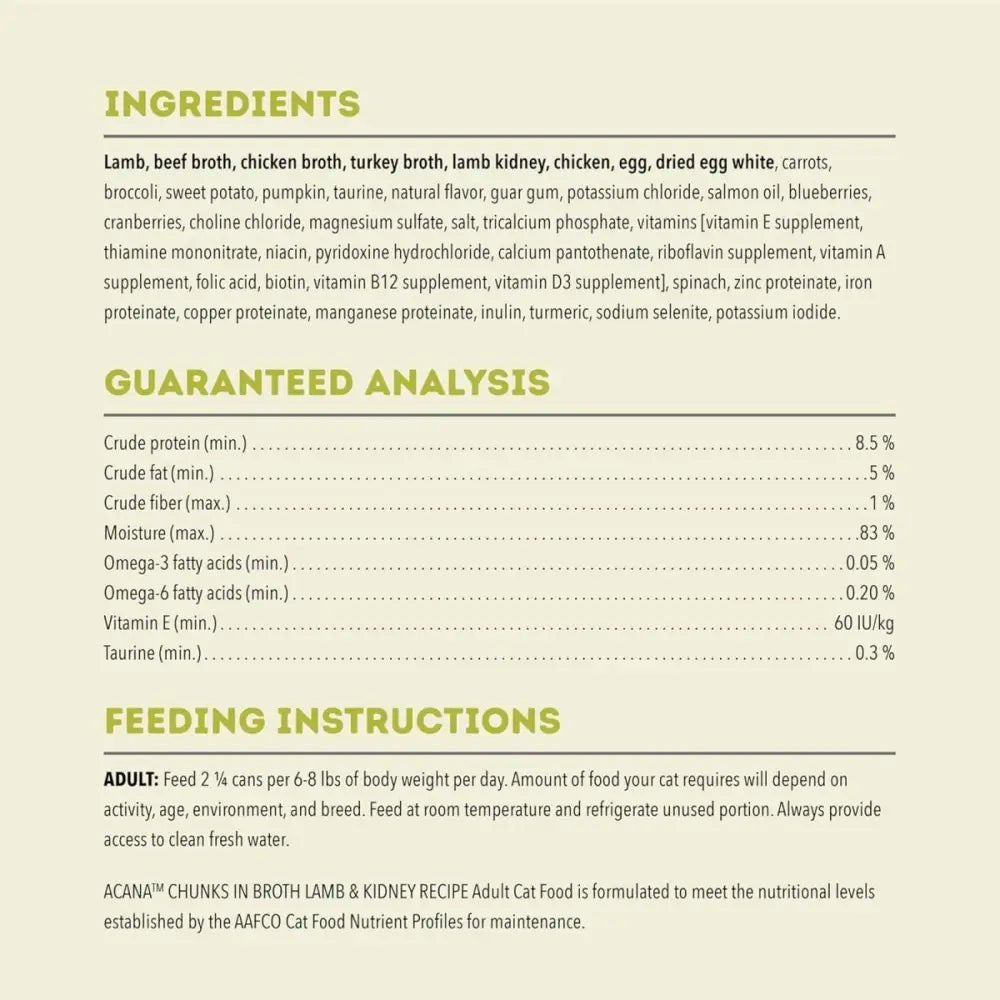 ACANA Lamb and Kidney Chunks in Broth Wet Cat Food - Talis Us