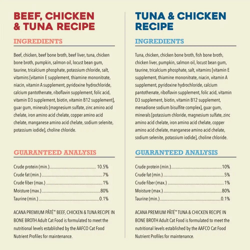 ACANA Premium Variety Pack Surf and Turf Pate in Bone Broth Wet Cat Food 12ea/3 oz - Talis Us