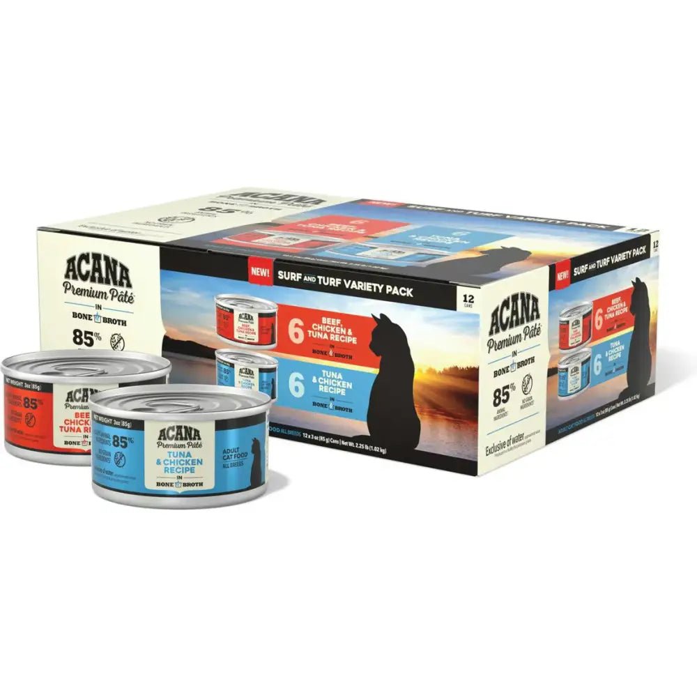 ACANA Premium Variety Pack Surf and Turf Pate in Bone Broth Wet Cat Food 12ea/3 oz - Talis Us