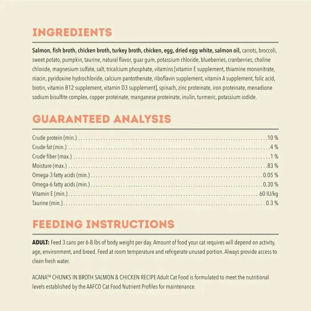 ACANA Salmon and Chicken Chunks in Broth Wet Cat Food - Talis Us