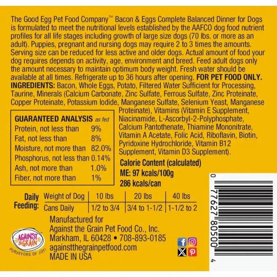 Against the Grain The Good Egg Bacon and Eggs Canned Dog Food 12ea/10.5 oz - Talis Us