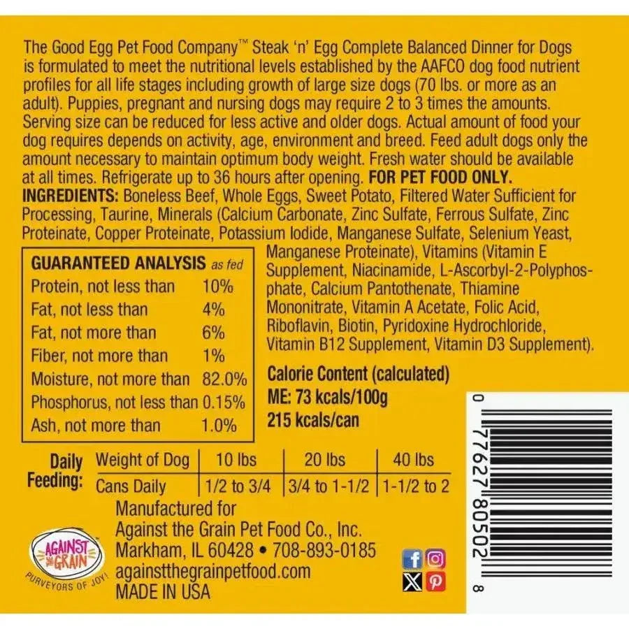 Against the Grain The Good Egg Steak 'n' Egg Canned Dog Food 12ea/10.5 oz - Talis Us