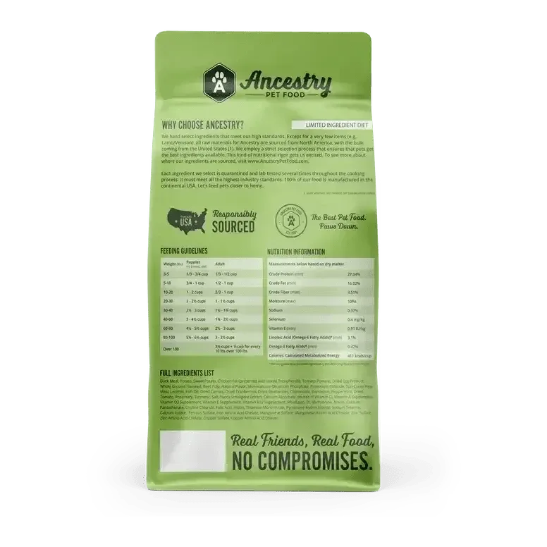 Ancestry Pet Food Duck Meal & Potato Formula Dry Kibble Dog Food - Talis Us