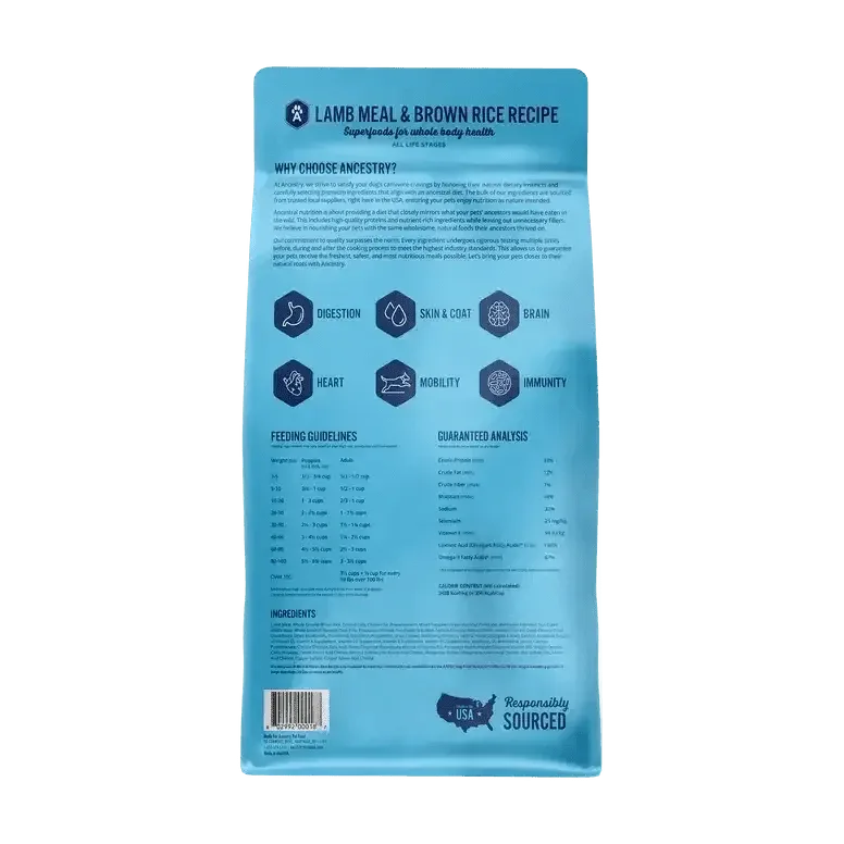 Ancestry Pet Food Lamb Meal & Brown Rice Formula Dry Kibble Dog Food - Talis Us