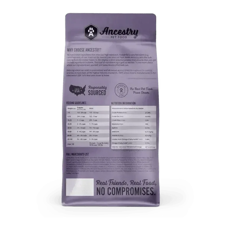 Ancestry Pet Food Lamb Meal & Sweet Potato Formula Dry Kibble Dog Food - Talis Us