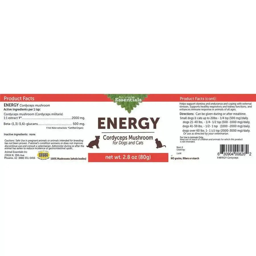 Animal Essentials Energy Cordyceps Mushroom Cat & Dog Vitamin Supplement - Talis Us