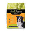 AvoDerm chicken meal and brown rice dog food bag featuring a black and white dog for healthy nutrition