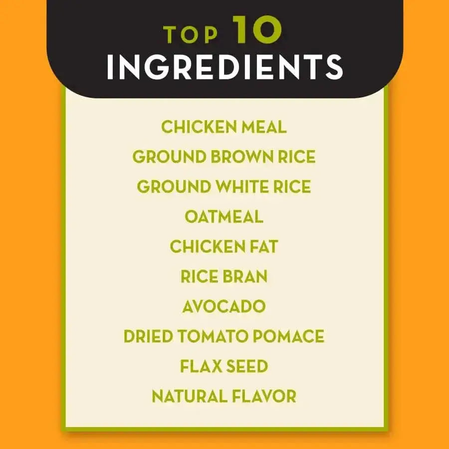 Top ingredients of AvoDerm chicken meal and brown rice dog food for optimal canine nutrition