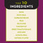 AvoDerm CPD’s Top 10 Ingredients are highlighted on a cream background with a purple border, listing key components in the AvoDerm Grain Free LID Revolving Menu Duck Recipe: duck, duck meal, garbanzo beans, peas, pea flour, chicken fat, dried tomato pomace, avocado, alfalfa meal, and natural flavor.