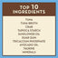 AvoDerm Grain Free Tuna & Crab Entree in Gravy Canned Cat Food features a Top 10 Ingredients list, including tuna, crab, and tapioca starch, on a beige background—perfect wet food for your feline.