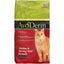 AvoDerm Natural Adult Chicken & Herring Meal Dry Cat Food comes in green and red packaging featuring an orange cat and highlights the nutrition and benefits of this AvoDerm dry cat food.