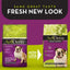Two bags of AvoDerm CPD Natural Brown Rice & Chicken Meal Weight Control Dry Dog Food, in new and old packaging, feature an English bulldog, avocados, and text highlighting a Fresh New Look and weight support benefits.