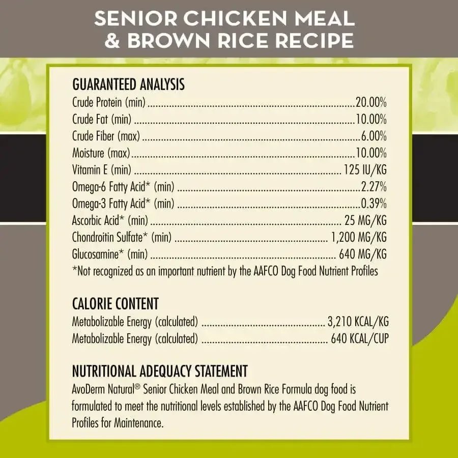 AvoDerm Natural Chicken Meal & Brown Rice Senior Dry Dog Food - Talis Us