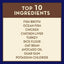 A list titled Top 10 Ingredients highlights AvoDerm Natural Ocean Fish Formula Wet Cat Food, featuring fish broth, ocean fish, chicken, oat bran, and avocado oil by AvoDerm on a beige background.