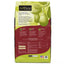 Back view of the AvoDerm Natural Original Lamb Meal & Brown Rice Recipe Dry Dog Food bag shows avocados, nutrition facts, key ingredients, product benefits, origin info, and a gold banner on the green and brown AvoDerm package.
