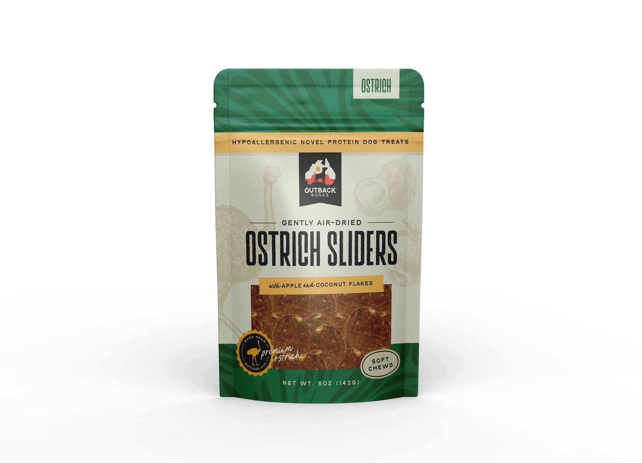 Ostrich Sliders Apple & Coconut Air Dried Dog Treats 5 oz