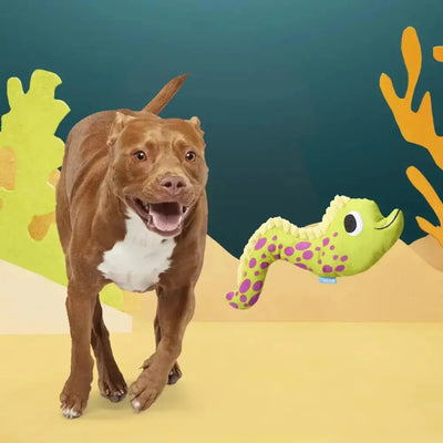 BARK Maury Eel Thrasher Squeaky Plush Dog Toy, Yellow - Talis Us