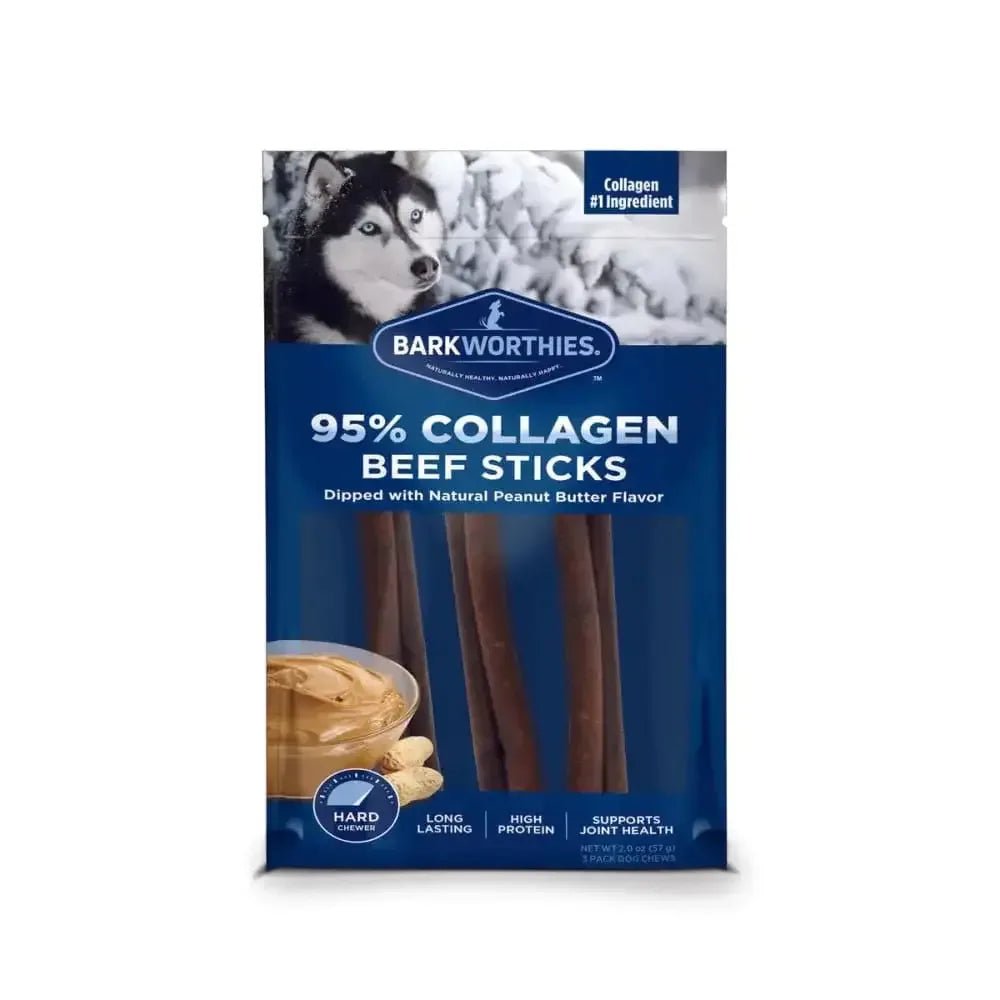 Barkworthies Collagen Beef Sticks Peanut Butter Flavor 6" 3 Pack - Talis Us