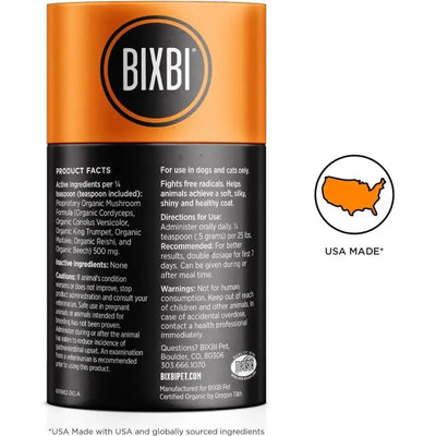 BIXBI Skin & Coat Pet Superfood Daily Mushroom Powder Supplement for Dogs & Cats 2.12 oz - Talis Us