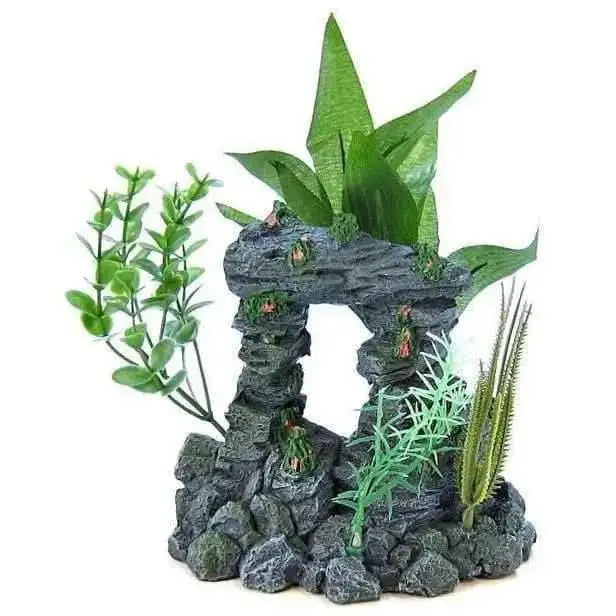 Blue Ribbon Exotic Environments Rock Arch With Plants Medium Blue Ribbon Pet