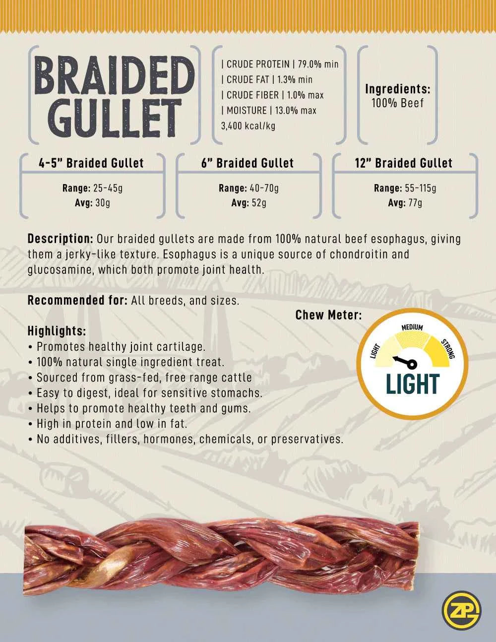 Talis Us Braided Gullet Sticks Dog Treats