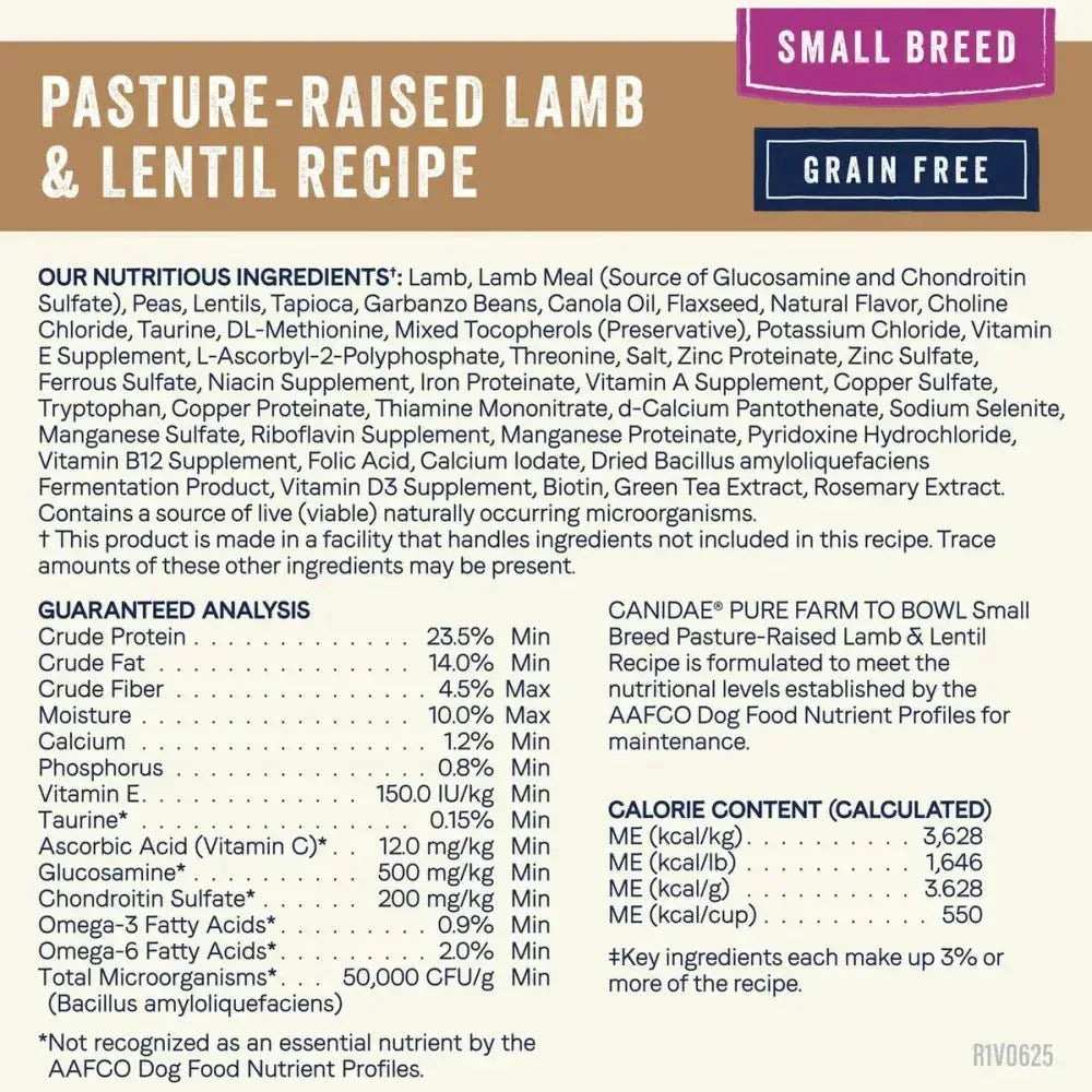 CANIDAE PURE Farm to Bowl Small Breed Lamb Dry Dog Food - Talis Us