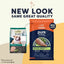 Two packages of CANIDAE PURE Grain-Free Healthy Weight Real Chicken & Pea Recipe Dry Dog Food are shown: the old design on the left and the new on the right, featuring NEW LOOK SAME GREAT QUALITY from CANIDAE.