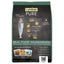 A black bag of CANIDAE PURE with Wholesome Grains Real Salmon & Barley Recipe Dry Dog Food features fish art, ingredient images, and text highlighting real food ingredients, accented with green and yellow.