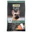A bag of CANIDAE PURE with Wholesome Grains Real Salmon & Barley Recipe Dry Dog Food, featuring a French Bulldog and images of salmon fillets and barley on the front.