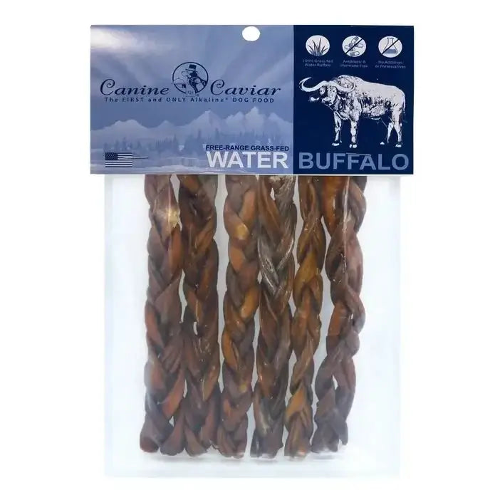 Canine Caviar Water Buffalo Stix Braidedt Dog Treats 6pk, 6" - Talis Us