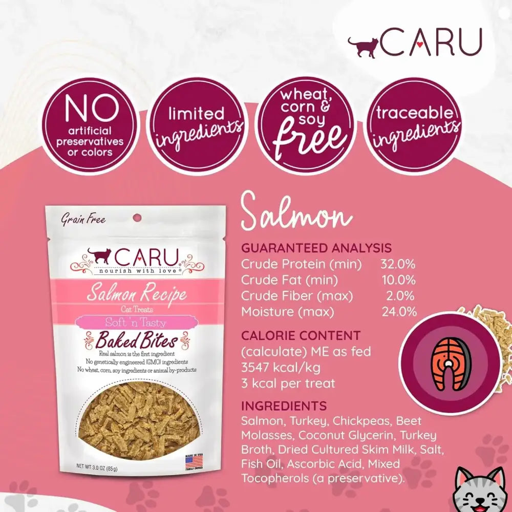 Caru Pet Food Soft 'n Tasty Baked Bites Salmon Recipe Grain-Free Cat Treats Caru Pet Food
