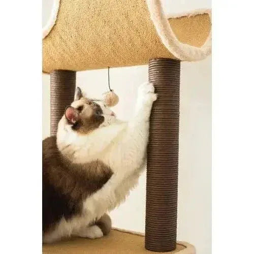 Catry, Camel Cat Tree Tower with Paper Rope Covered Scratching and Condo Tunnel - Talis Us
