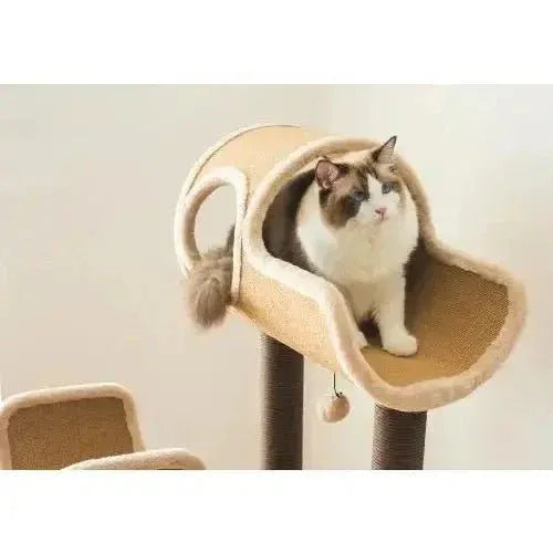 Catry, Camel Cat Tree Tower with Paper Rope Covered Scratching and Condo Tunnel - Talis Us