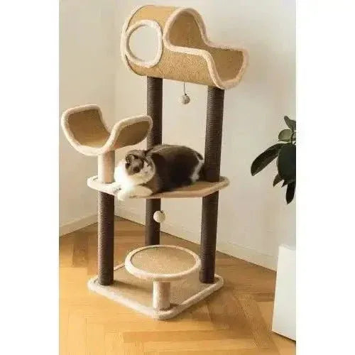 Catry, Camel Cat Tree Tower with Paper Rope Covered Scratching and Condo Tunnel - Talis Us