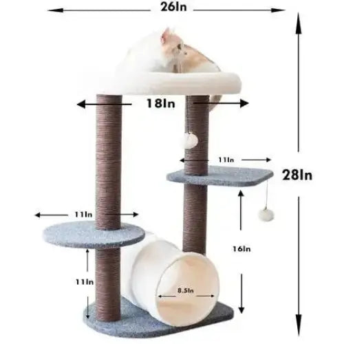 Catry, Lifted Cat Tree Cat Tower with Tunnel and Pom Poms - Talis Us