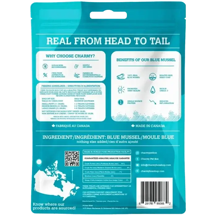 Charmy Pet Blue Mussel Dog Treats 3.8 oz - Talis Us