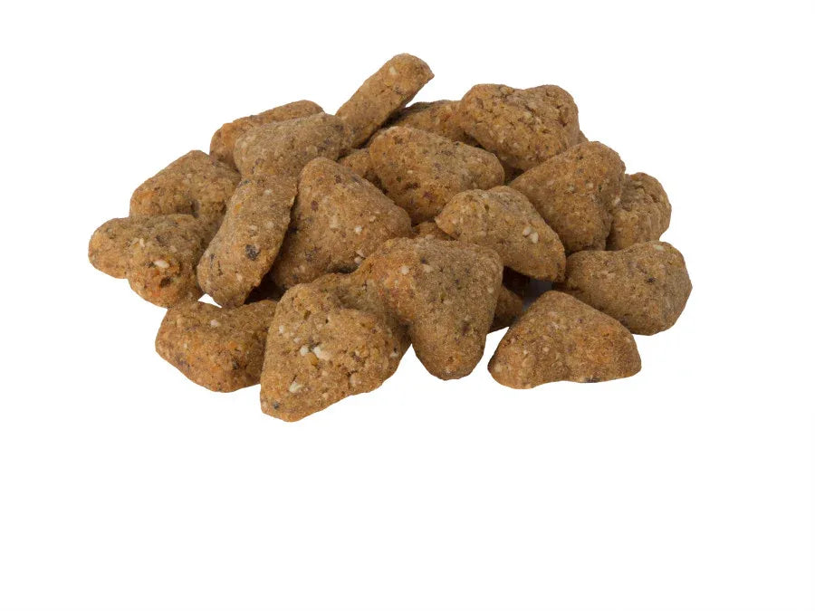 Grain-free turkey mini dog treats from Darford with a light brown color and rough texture.