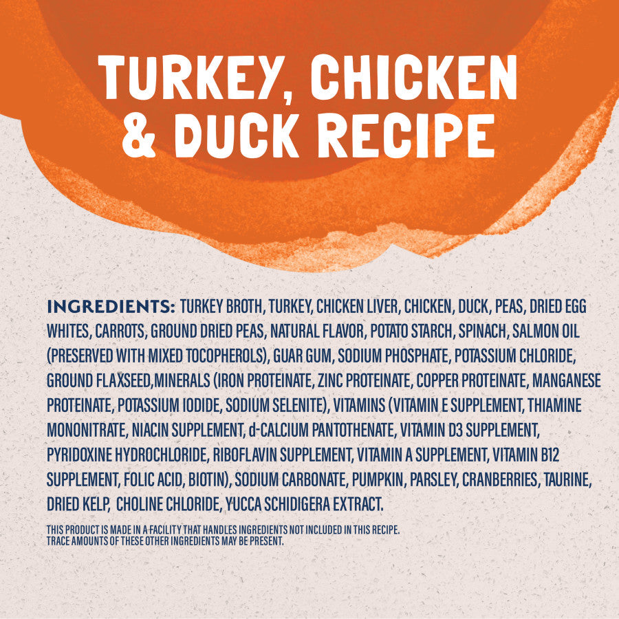 Talis Us Natural Balance Cat Wet Food Platefulls Turkey Chicken & Duck Formula in Gravy, 3 oz, 24 pack, ingredients listed.